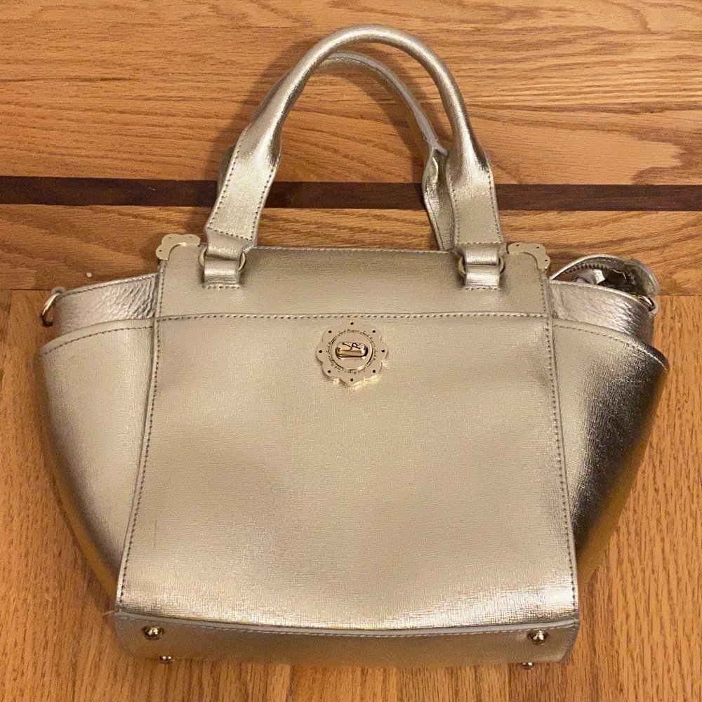 Jack Rogers Gold Leather Handbag w/ teal interior